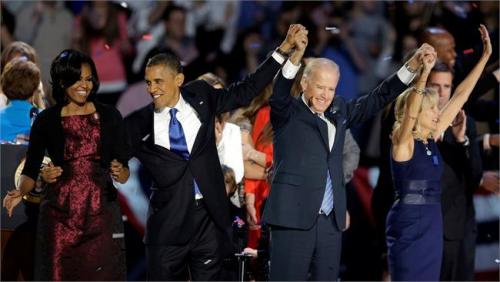 The Obama's and the Biden's celebrate